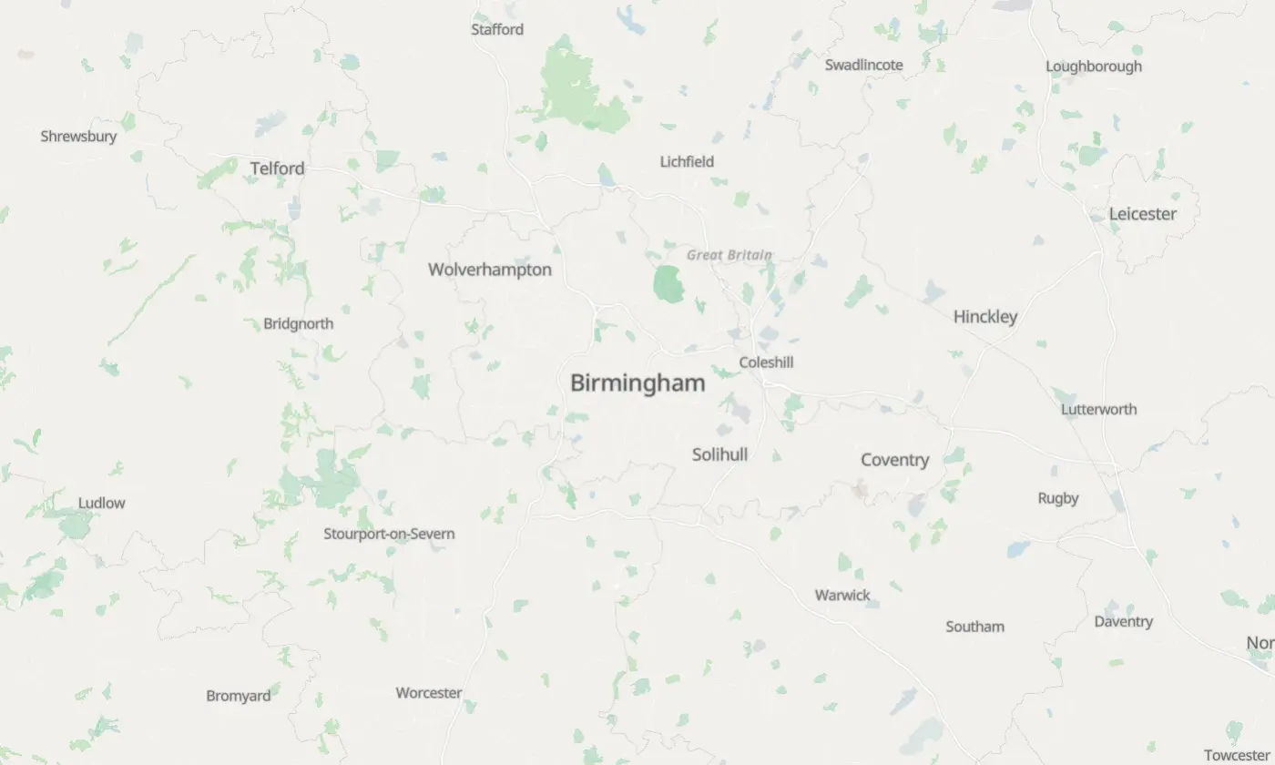 Map of Birmingham and the surrounding area