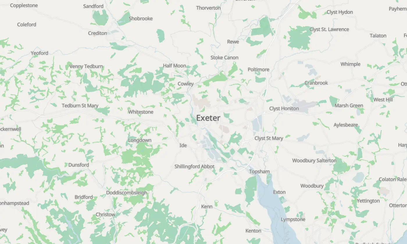 Map of Exeter and the surrounding area
