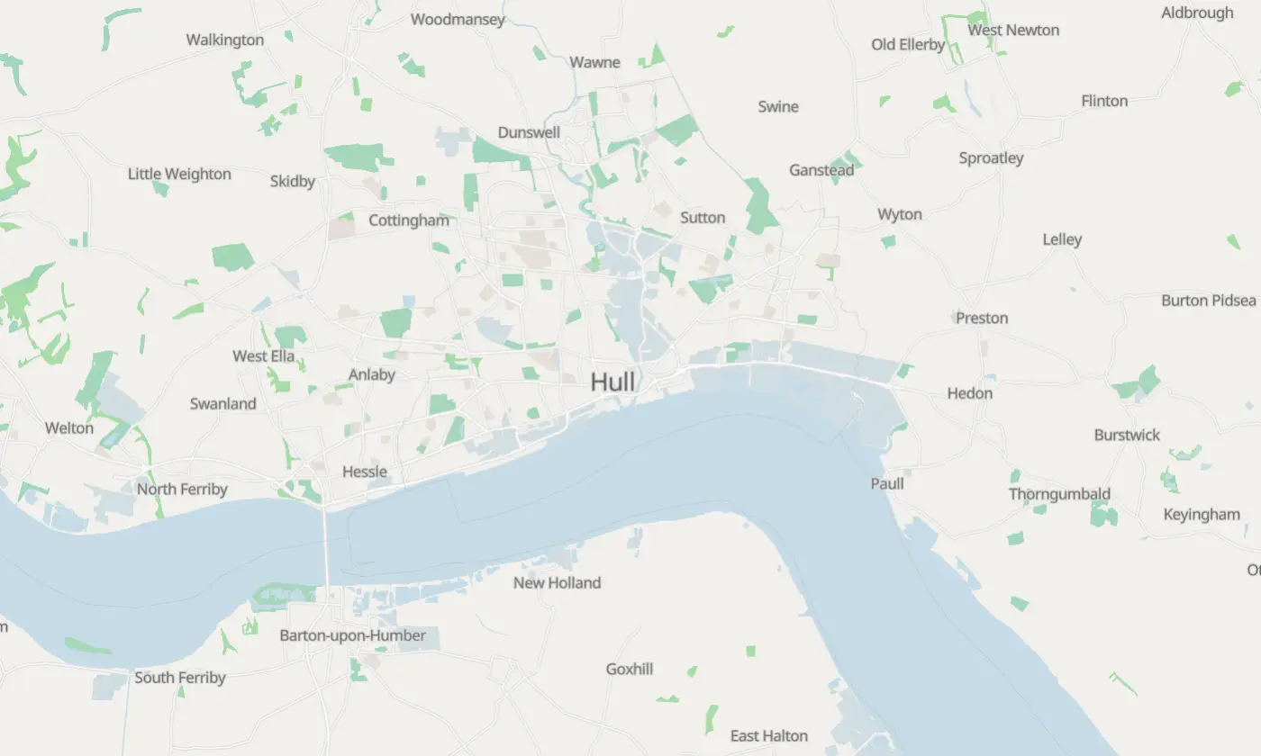 Map of Kingston upon Hull and the surrounding area