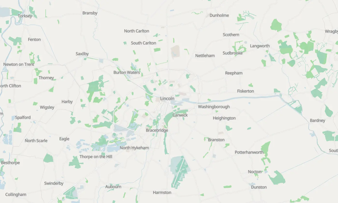 Map of Lincoln and the surrounding area