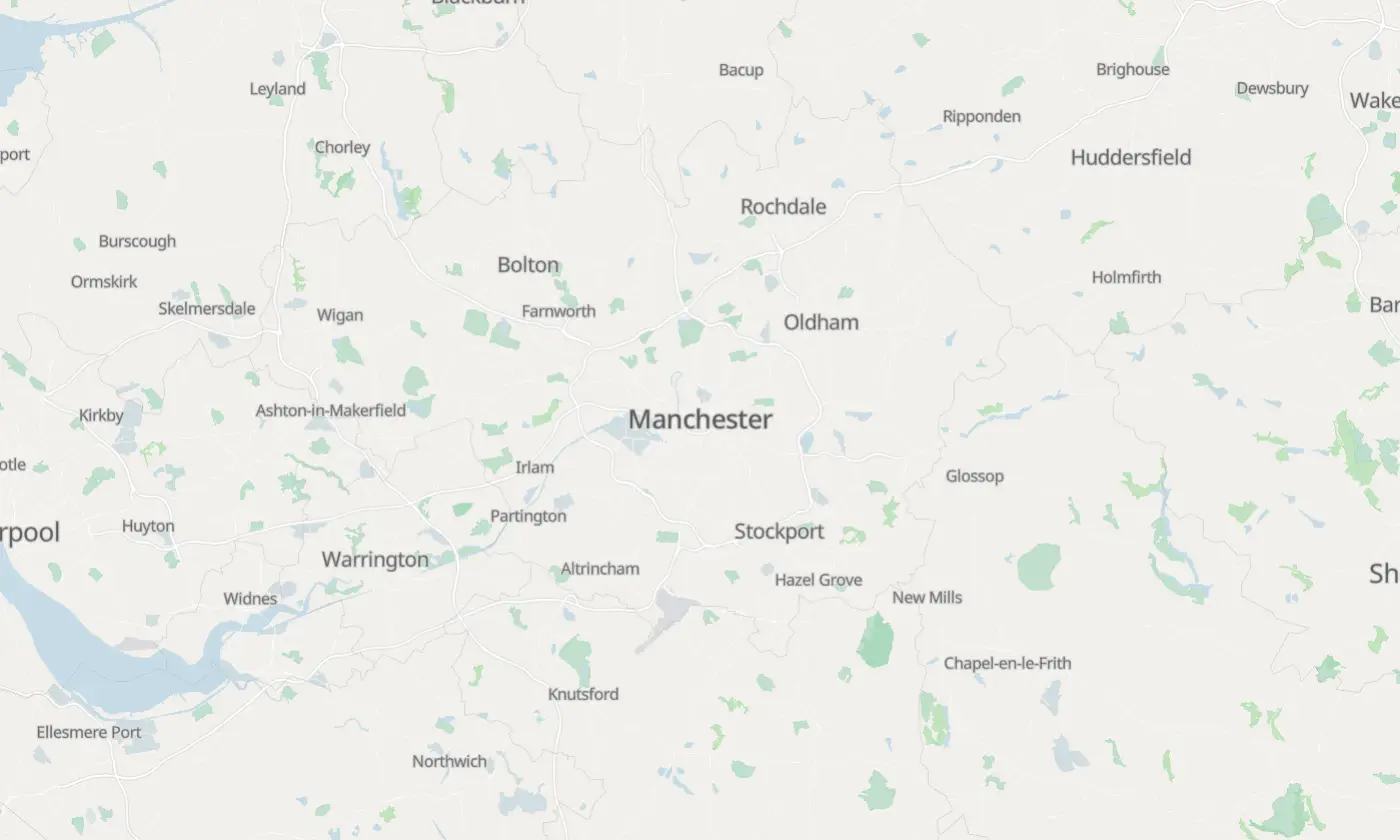 Map of Manchester and the surrounding area