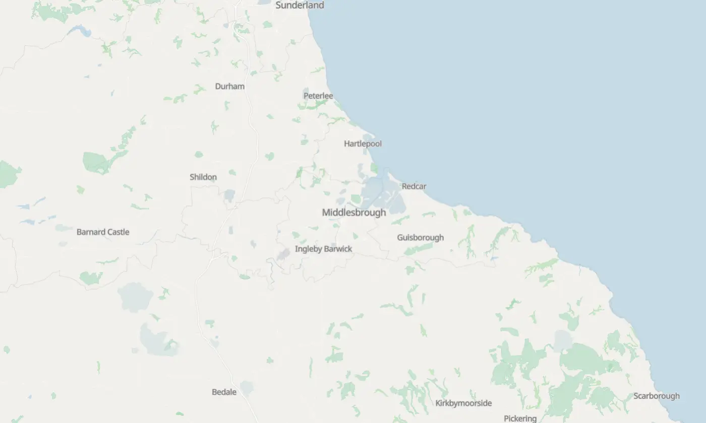 Map of Middlesbrough and the surrounding area