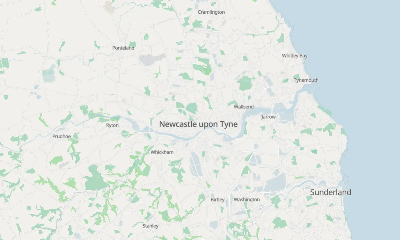 Map of Newcastle upon Tyne and the surrounding area