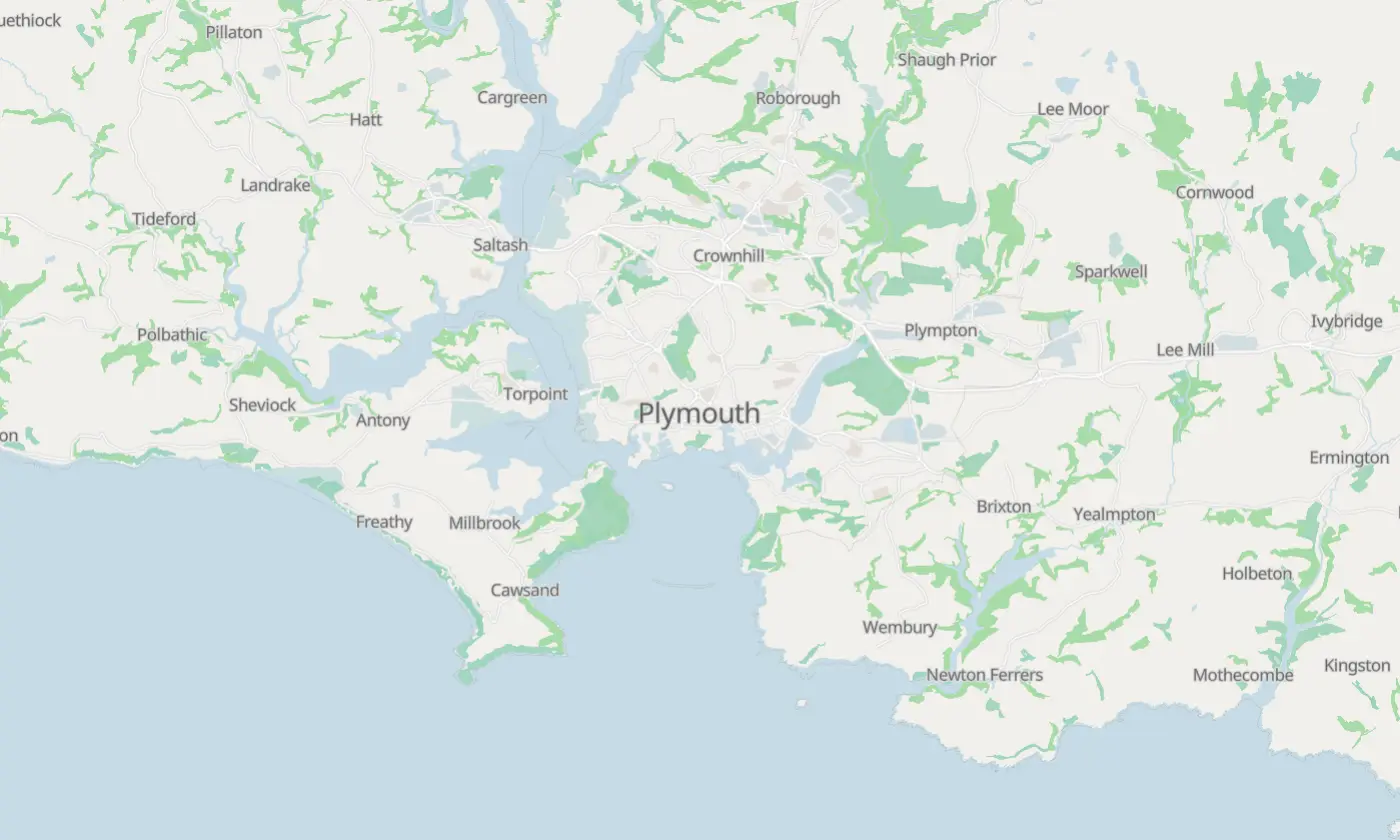 Map of Plymouth and the surrounding area