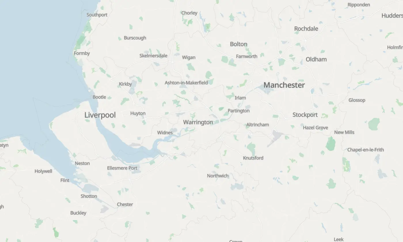Map of Warrington and the surrounding area