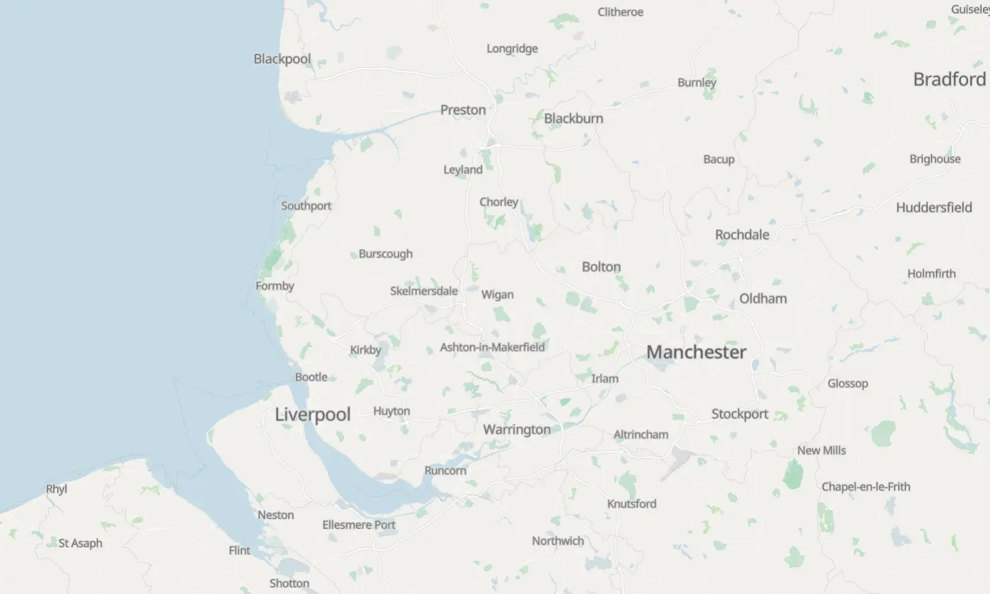 Map of Wigan and the surrounding area