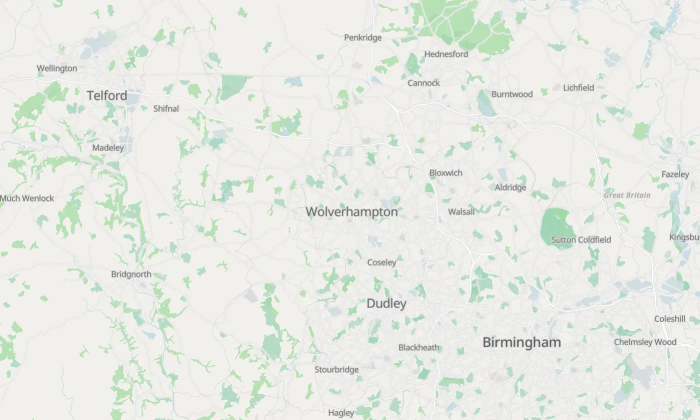 Map of Wolverhampton and the surrounding area