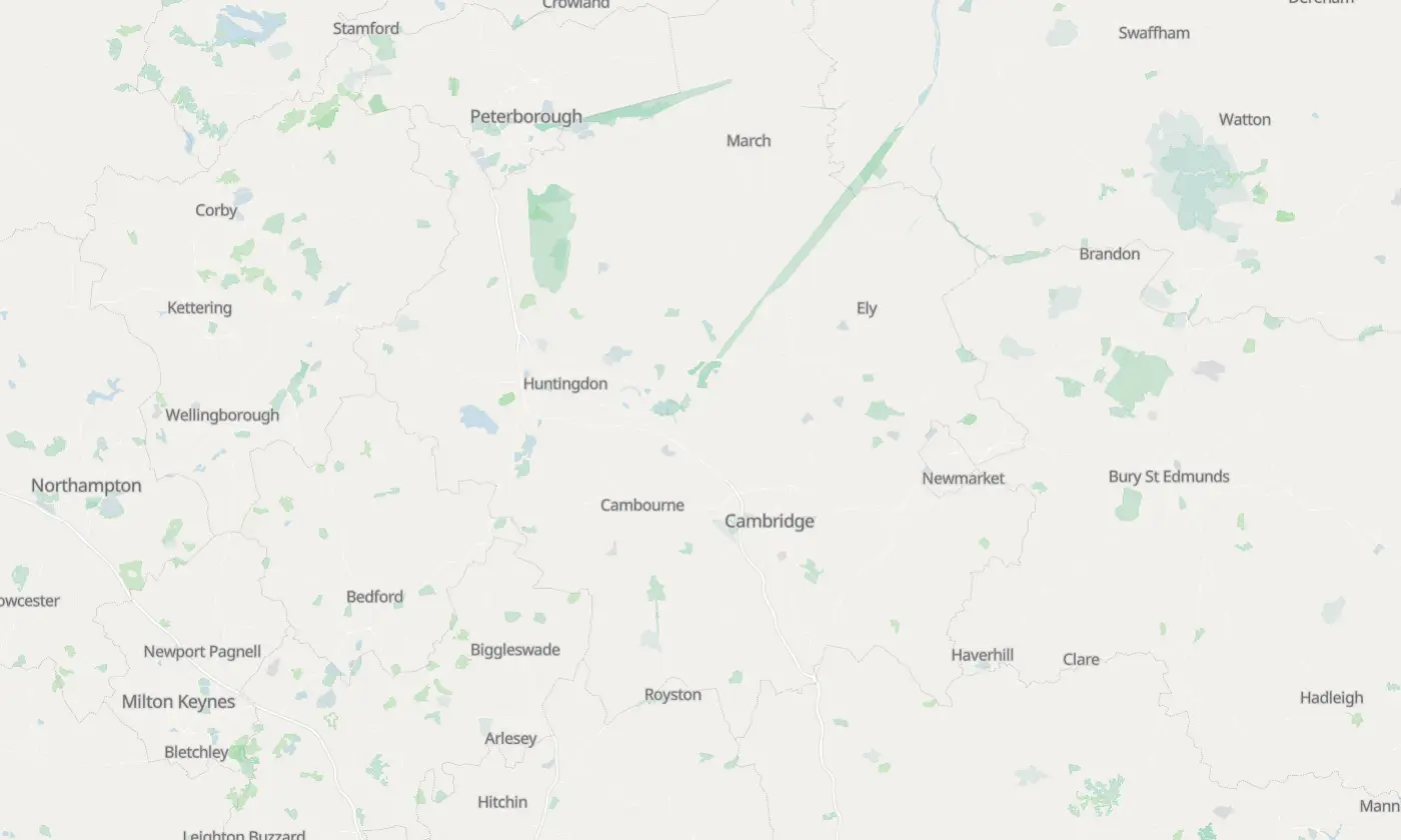 Map of Cambridgeshire and the surrounding area