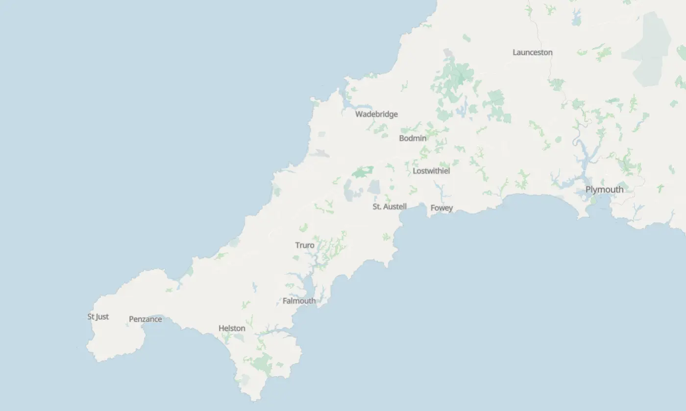 Map of Cornwall and the surrounding area