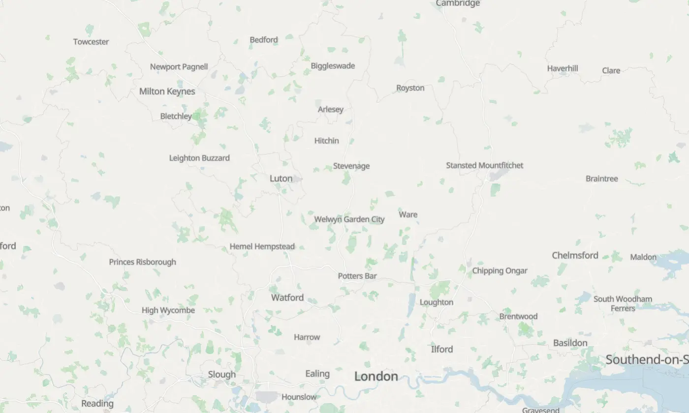 Map of Hertfordshire and the surrounding area