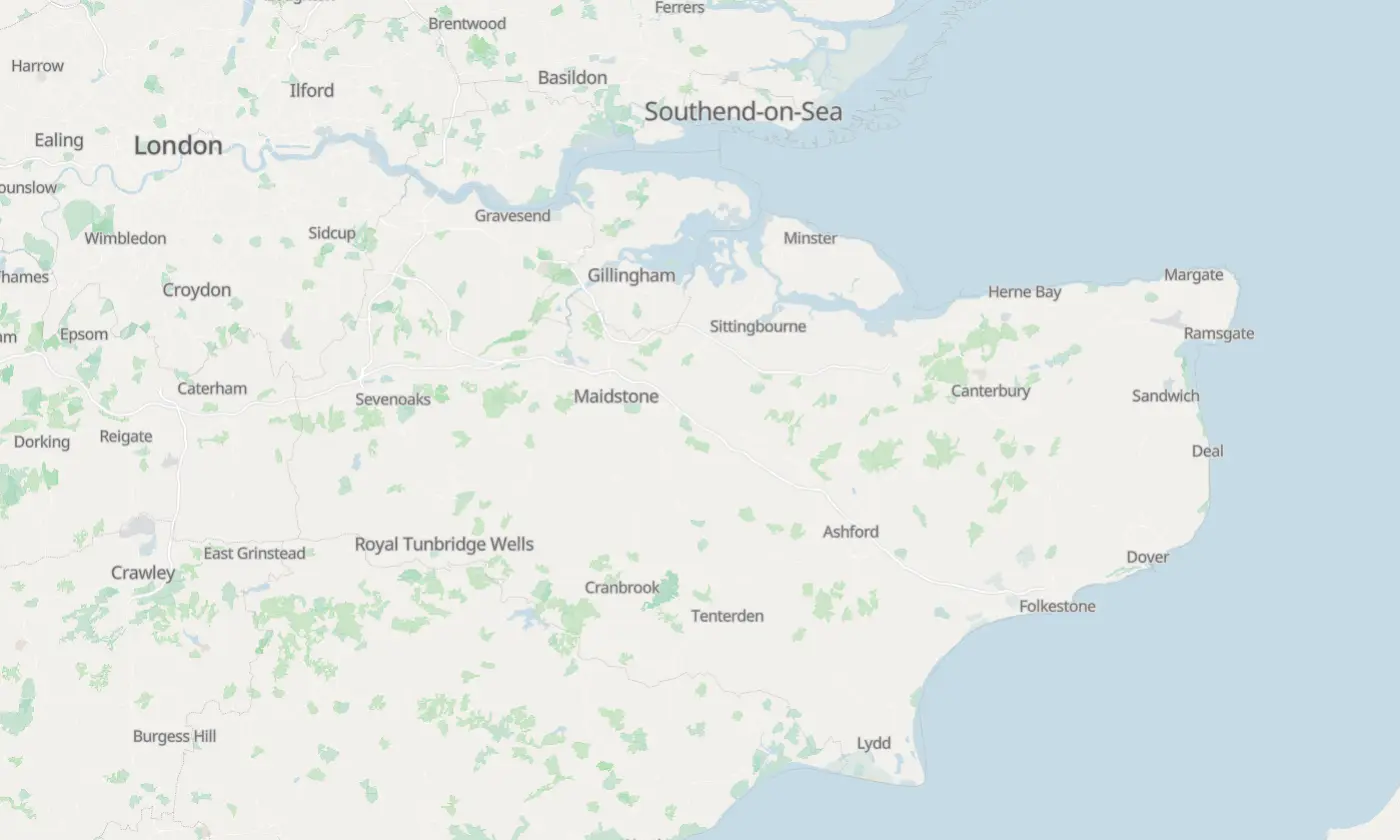 Map of Kent and the surrounding area