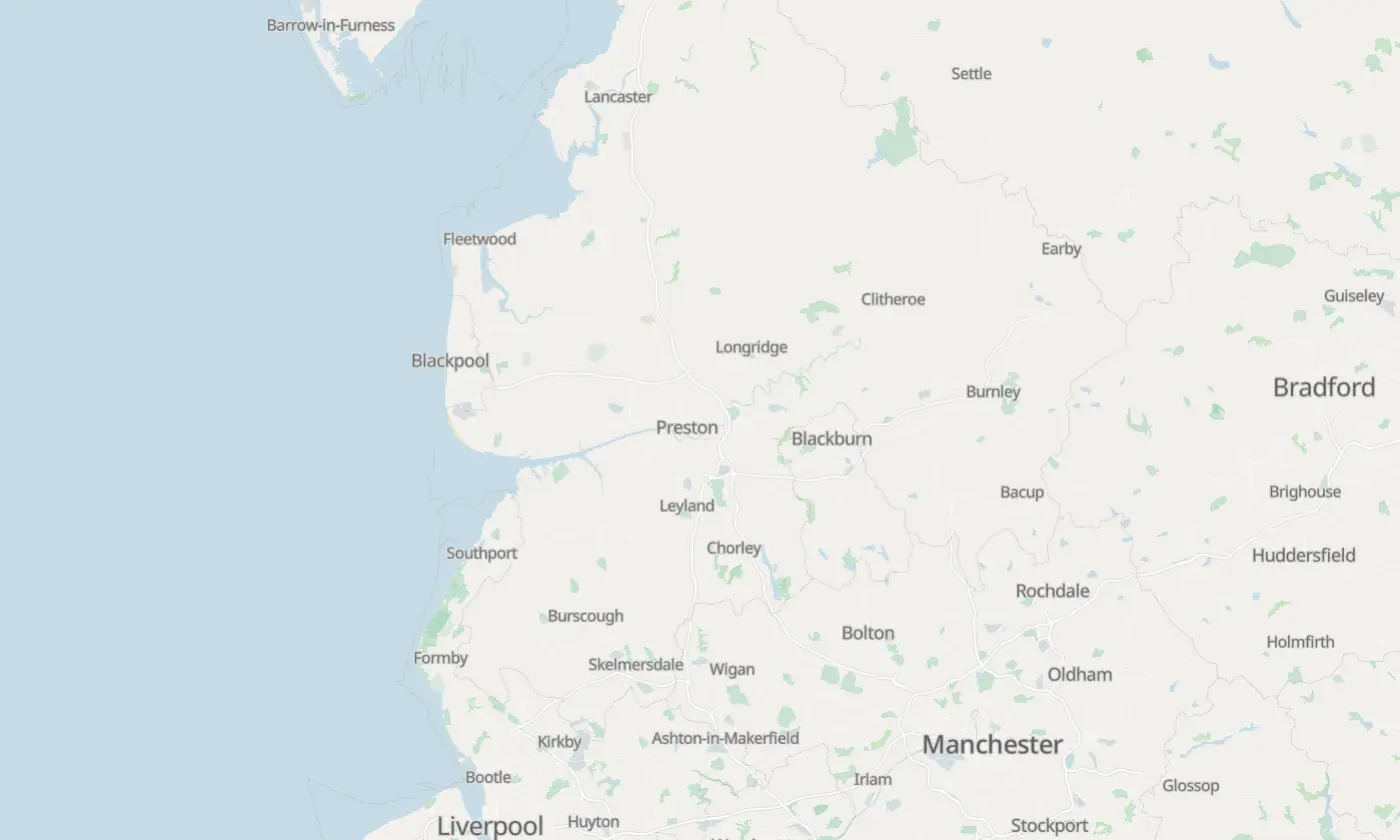 Map of Lancashire and the surrounding area