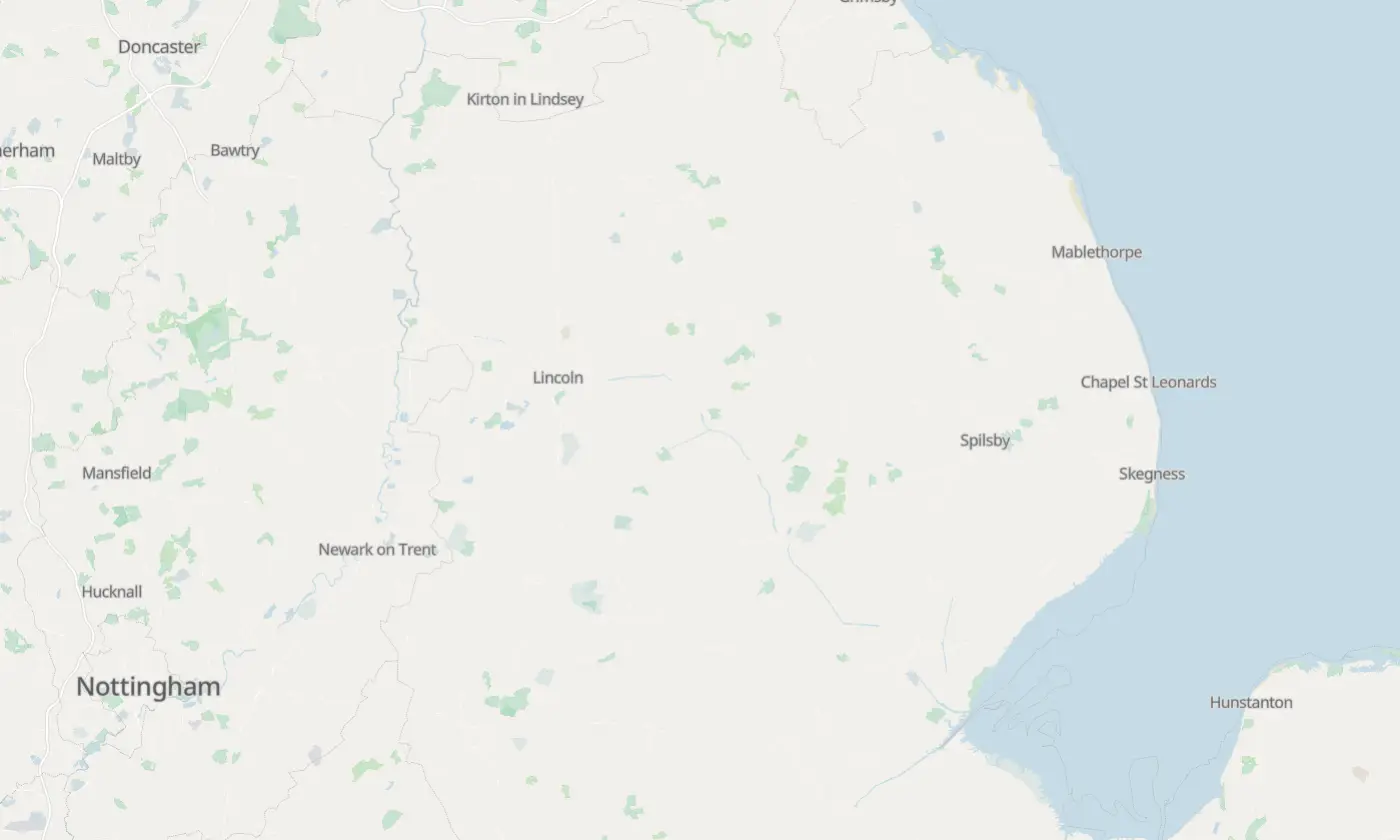 Map of Lincolnshire and the surrounding area