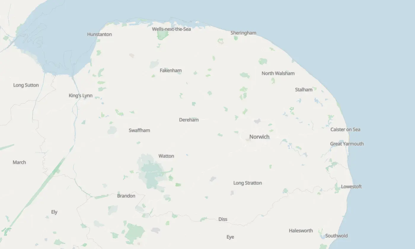 Map of Norfolk and the surrounding area