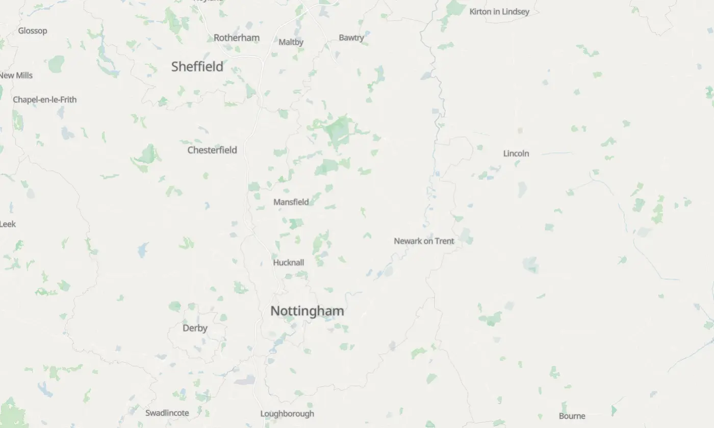 Map of Nottinghamshire and the surrounding area