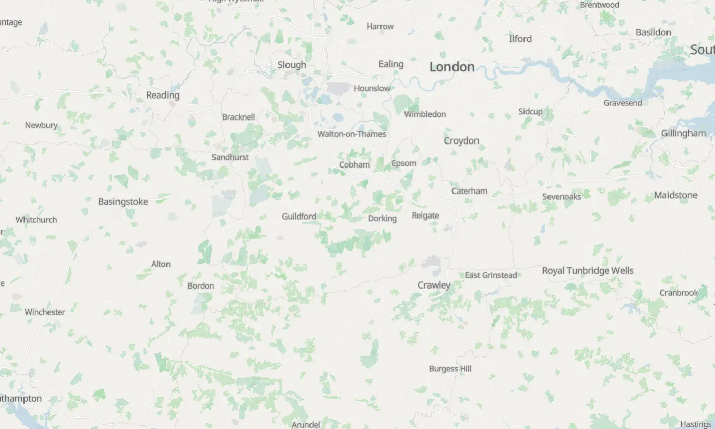 Map of Surrey and the surrounding area