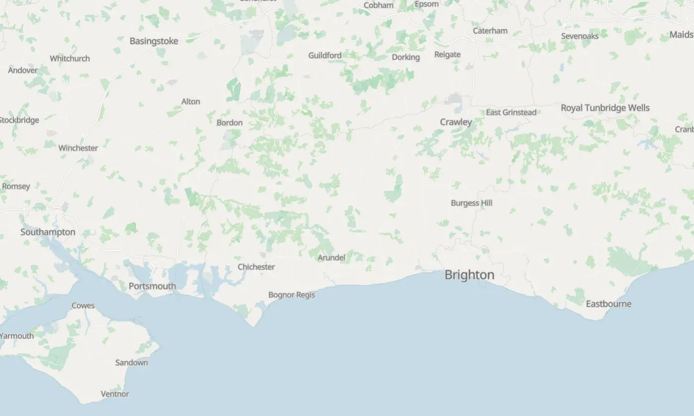 Map of West Sussex and the surrounding area