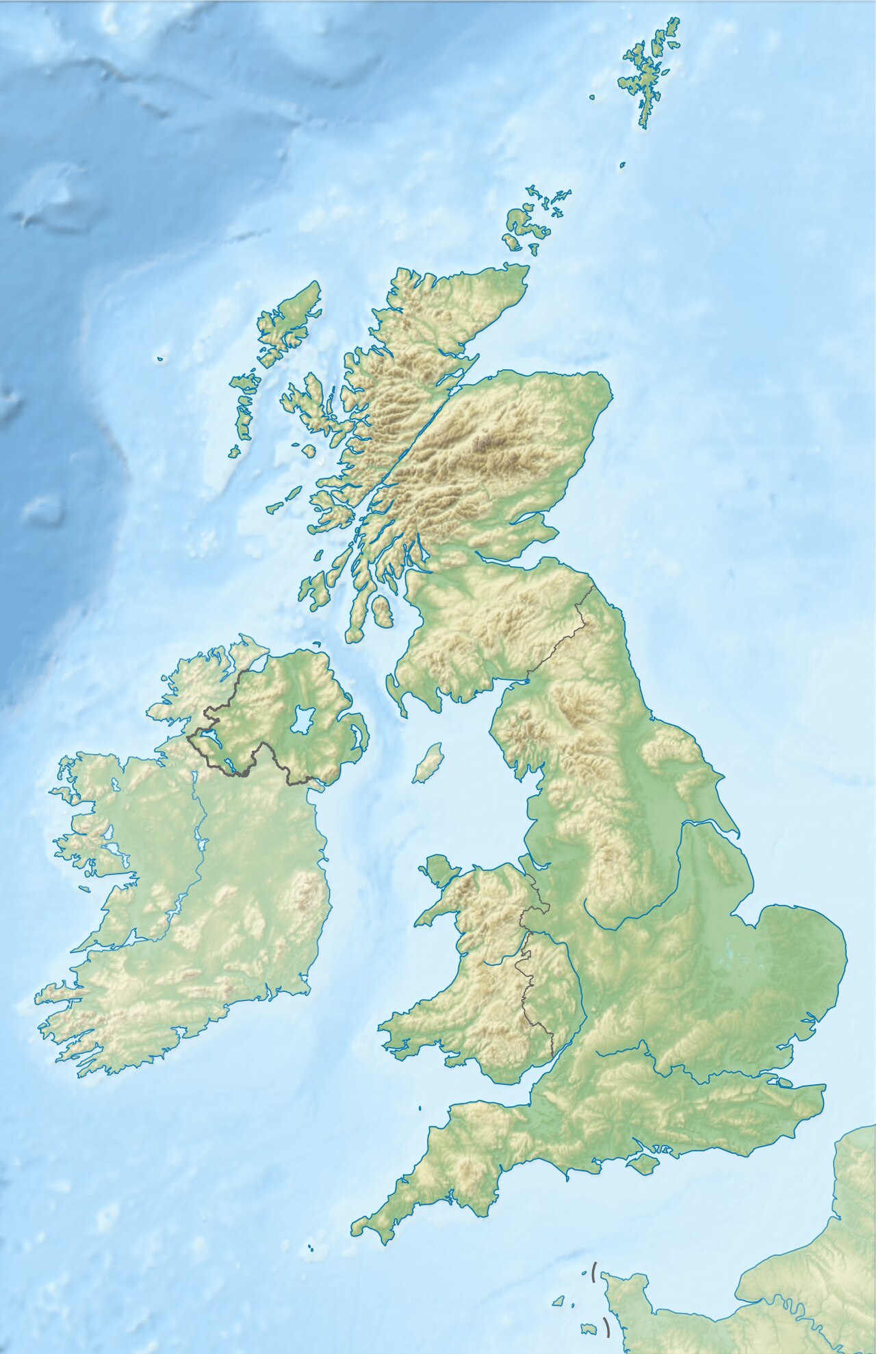 Relief map of the United Kingdom showing nationwide coverage